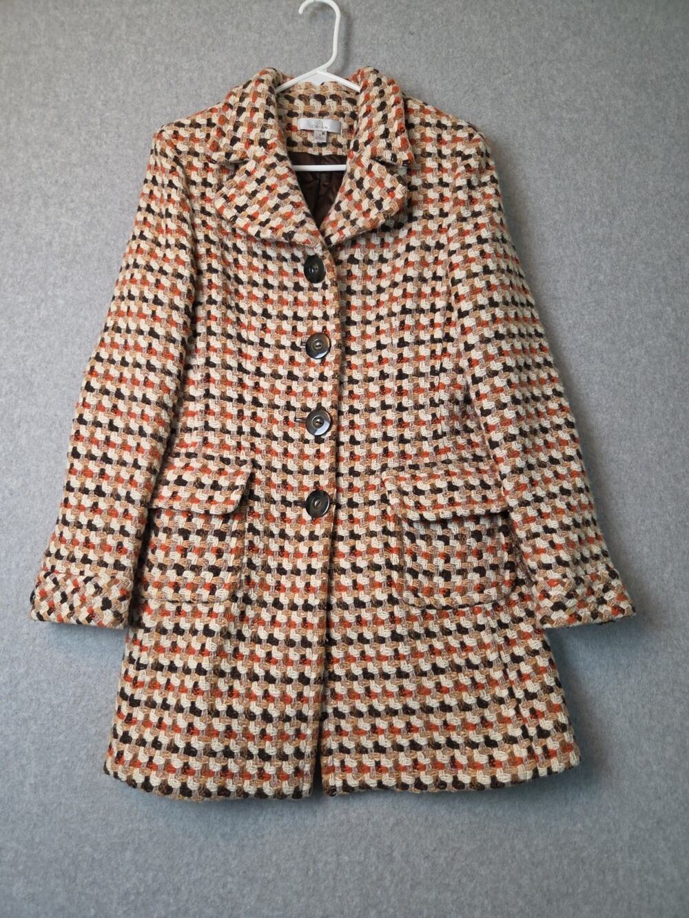 Vtg Caslon Wool Woven Tweed 70's Classic Preppy Houndstooth Coat Women's Medium